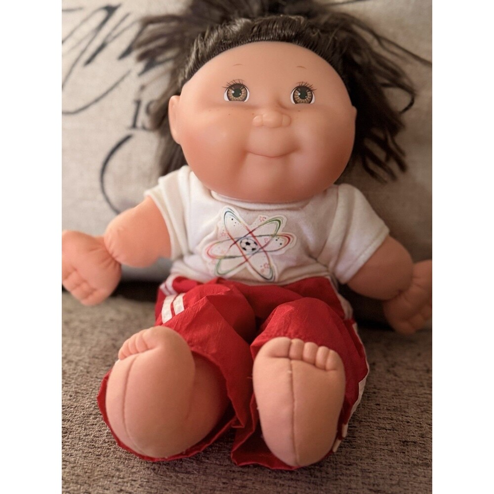 Vtg 1996 Mattel Cabbage Patch Kids Doll Atomic Soccer Star Red Pants Brown Hair